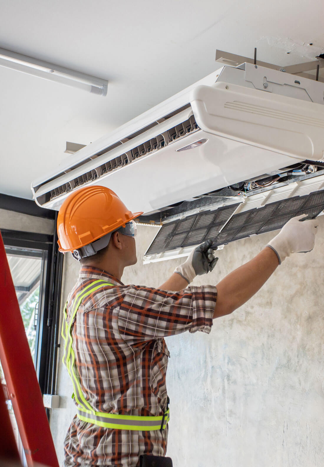 Air Conditioning Technician And A Part Of Preparing To Install N